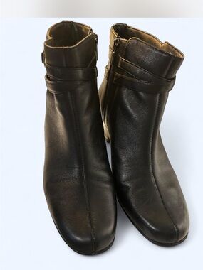 Clarks Black Leather Ankle Booties with Wrap Strap